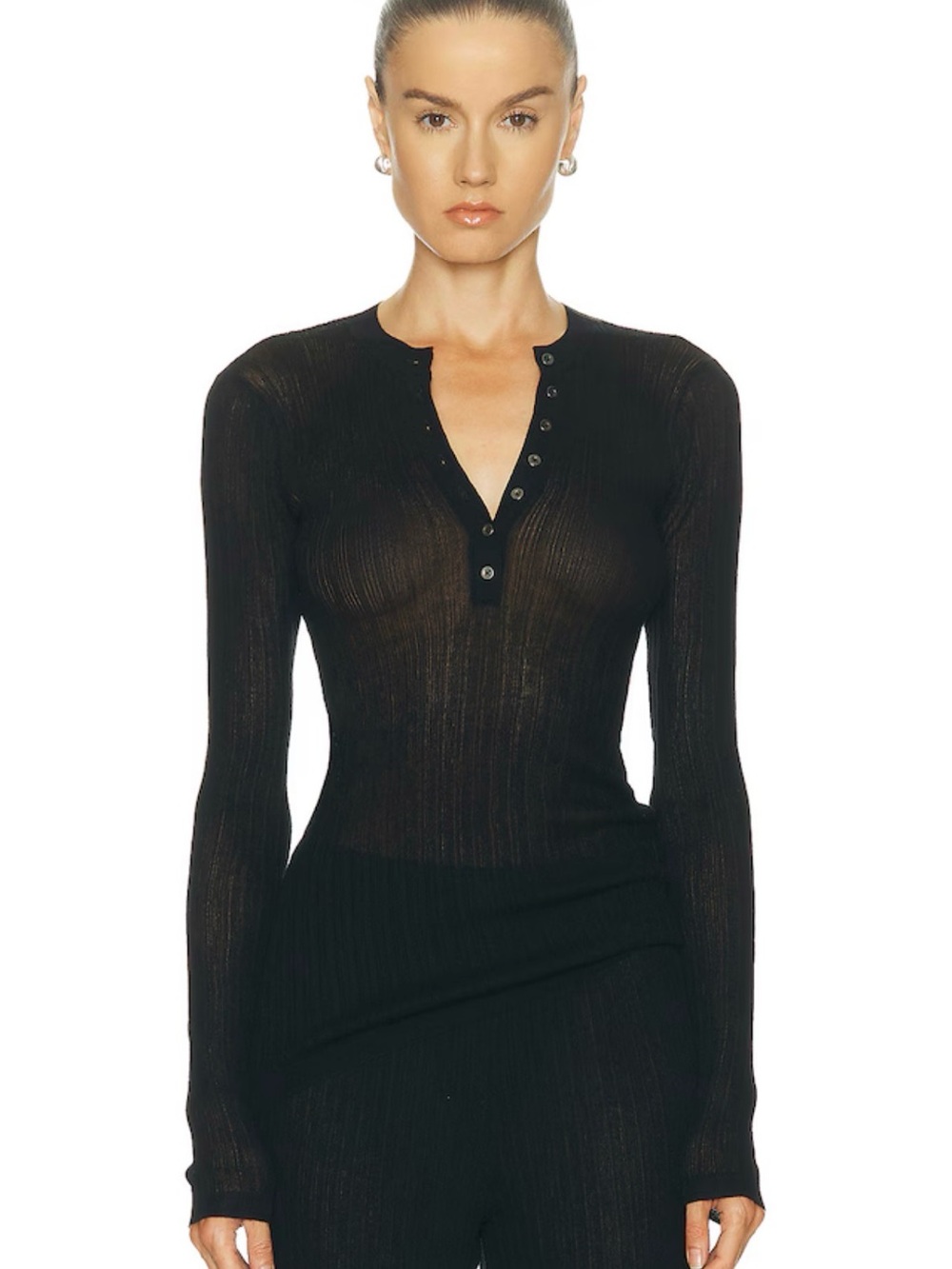 Skims Sheer Knit Long Sleeve Henley Top size S